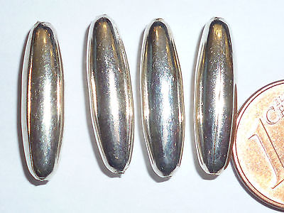 4 Stück Metallperlen Tonnenform silberfarben 20x5 mm  Loch 1,5 mm