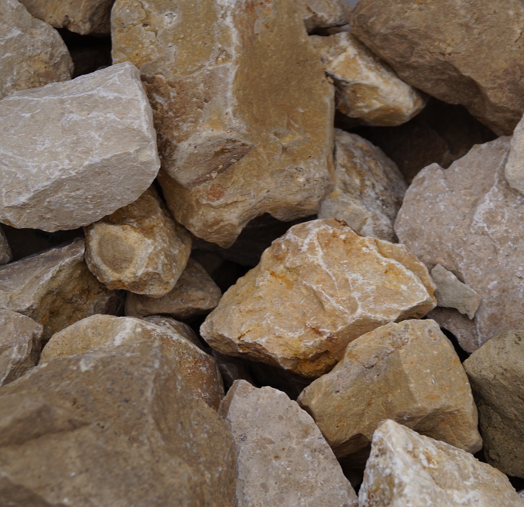 MUSTER Natursteine Gabione JURA gelb Körnung 100200 mm 510 kg