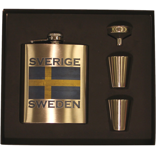 Flachmann-Set mit Schwedenflagge und Becher