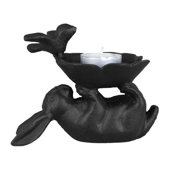 Teelichhalter Hase schwarz Gusseisen