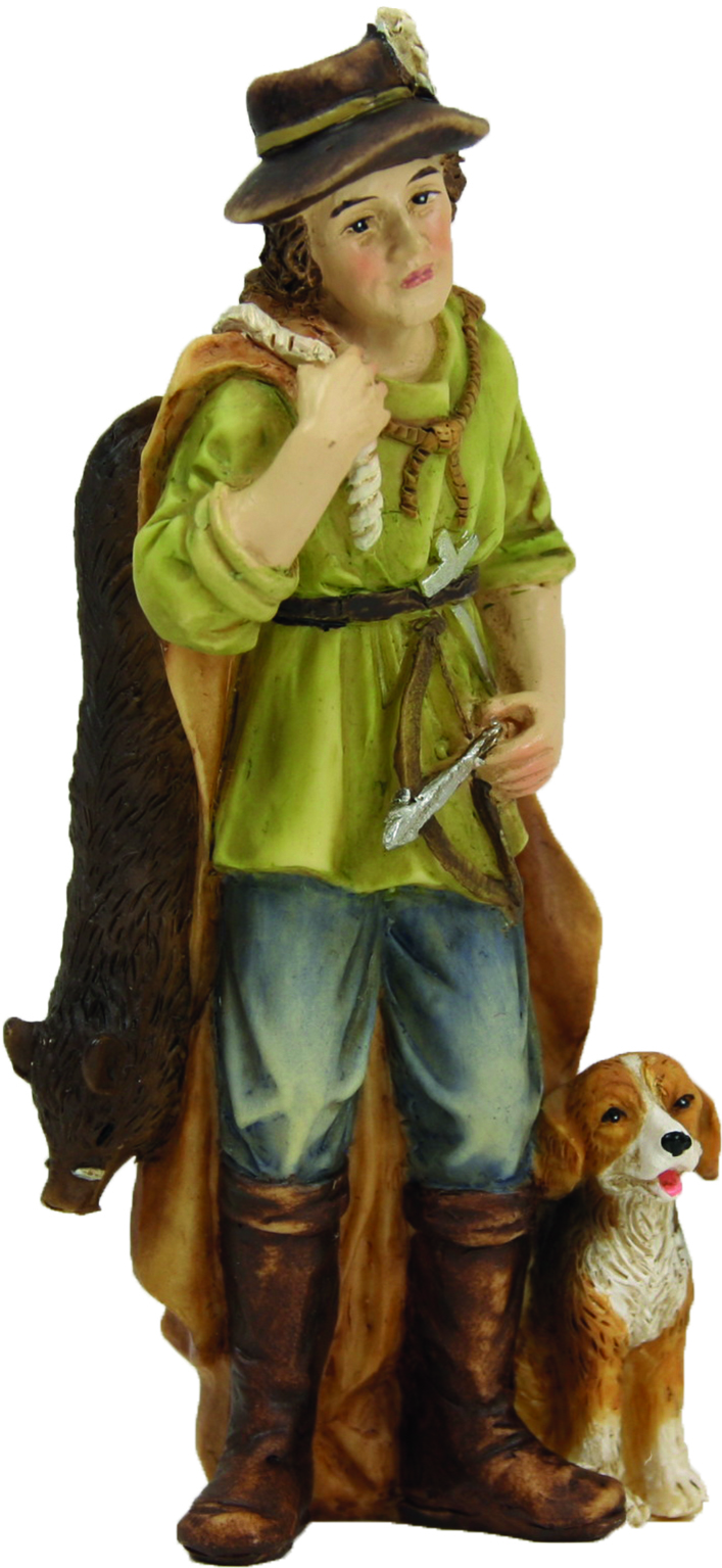 Hirte Jäger mit Hund und Beute Wildschwein für Krippenfiguren Größe 11 cm