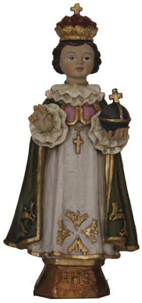 Heiligenfigur Schutzpatron Prager Jesuskind mit grünen Umhang 