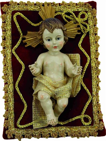 Krippenfiguren Christkind Jesuskind auf Kissen rot Größe ca. 24,5x18cm 