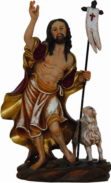 Heiligenfigur Schutzpatron Auferstehung Jesus mit Lamm 