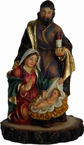  Krippenfigur Krippenblock Heilige Familie auf Holzscheibe Größe 11,5cm 