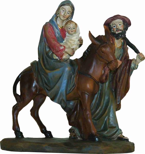 Krippenfiguren Krippenblock Heilige Familie auf der Flucht mit Pferd 
