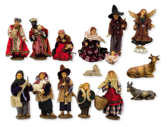 Ankleidefiguren Krippenfiguren Set alpenländisch 15teilig Größe 13cm 