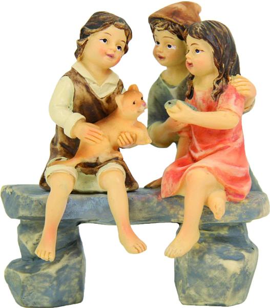 Krippen Johannes Krippenfiguren Kinder sitzend auf Bank Größe ca.8cm 