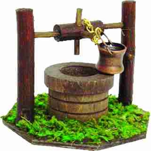 Krippenzubehör Brunnen Holzbrunnen Brunnen mit Zahnrad und Eimer