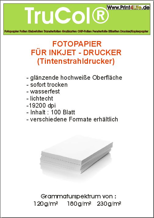 100 Blatt A5 180g/m²Fotopapier Hochglänzend+wasserfest von LabelOcean 