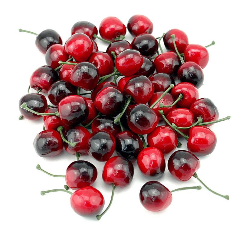 48x Deko Kirschen 2,8cm, rot/schwarz, künstlich, Früchte mit Stiel ***