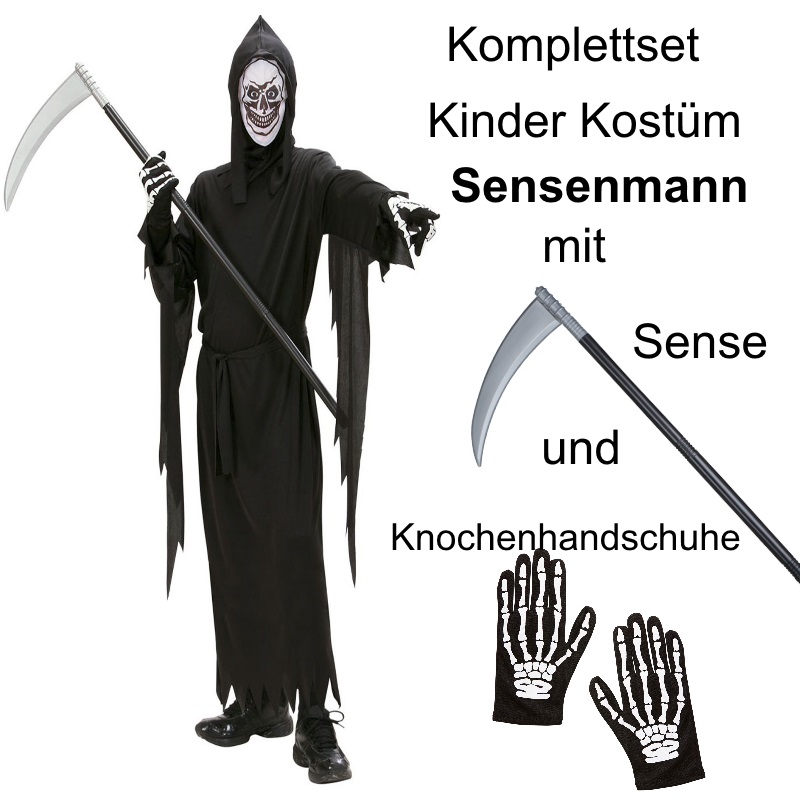 TOP SET Kinder Kostüm Gr. 158 SENSENMANN TOD + Sense + TOP SET Kinder Kostüm Gr. 158 SENSENMANN TOD + Sense +