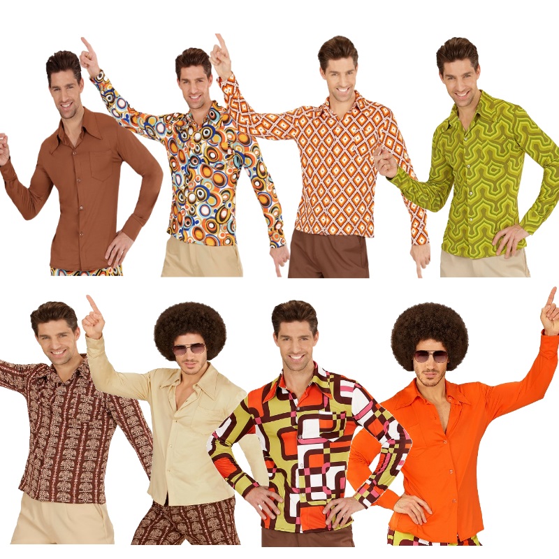 ABEHIK Herren Disco Hemd Mit Pailletten - 70er Jahre Party Kostüm Kurzarm Glitzer Shirt