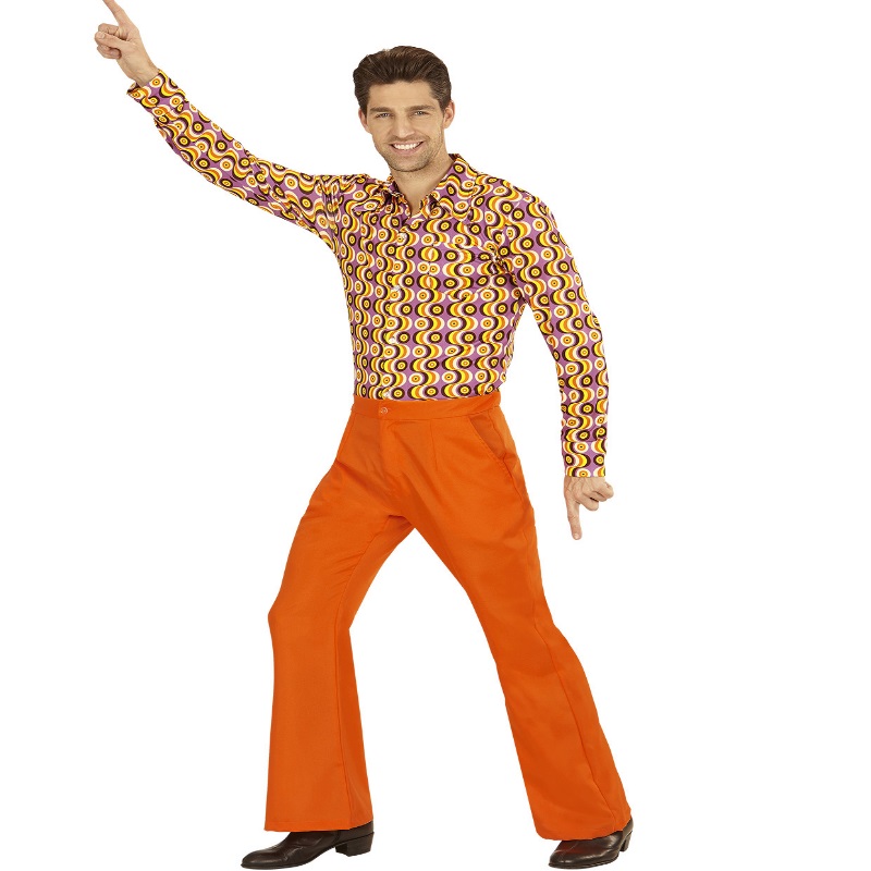 70er Jahre Herren SCHLAGHOSE + HEMD - orange Kostüm Disco Hippie Schlagermove - Bild 4 von 4