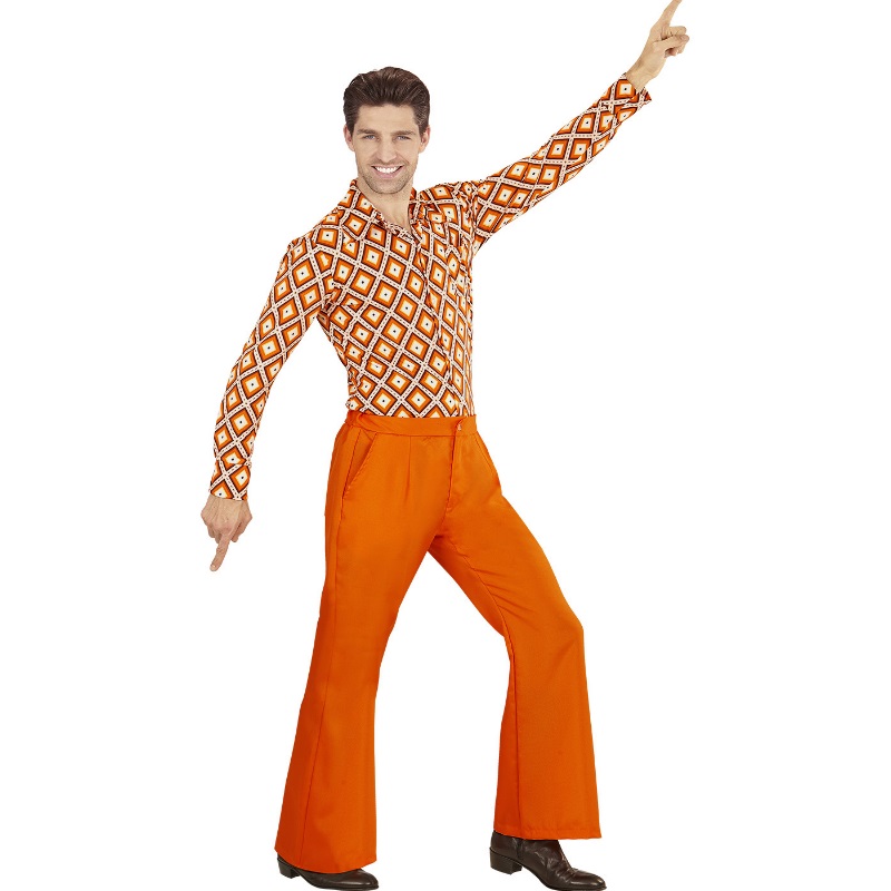 70er Jahre Herren SCHLAGHOSE + HEMD - orange Kostüm Disco Hippie Schlagermove - Bild 2 von 4