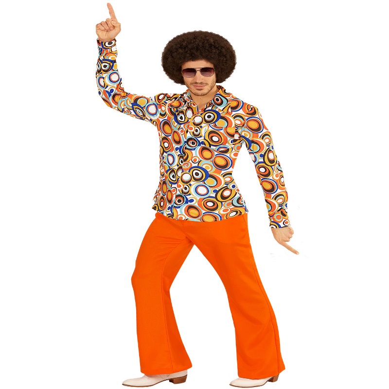 70er Jahre Herren SCHLAGHOSE + HEMD - orange Kostüm Disco Hippie Schlagermove - Bild 3 von 4