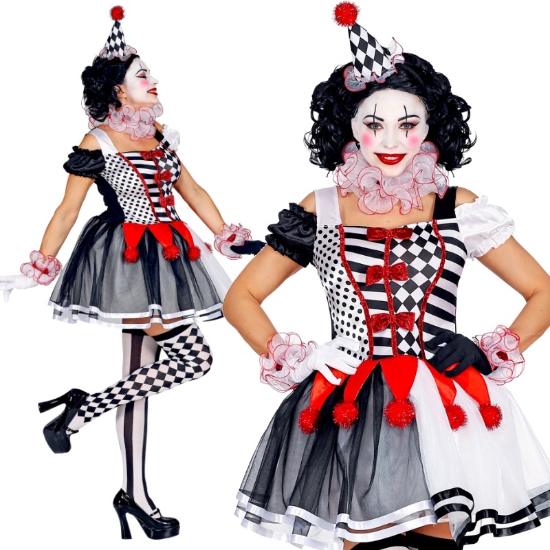 Miss Harlekin Clown Pierrot Damen Kostüm Kleid Zirkus Karneval Fasching Ebay 