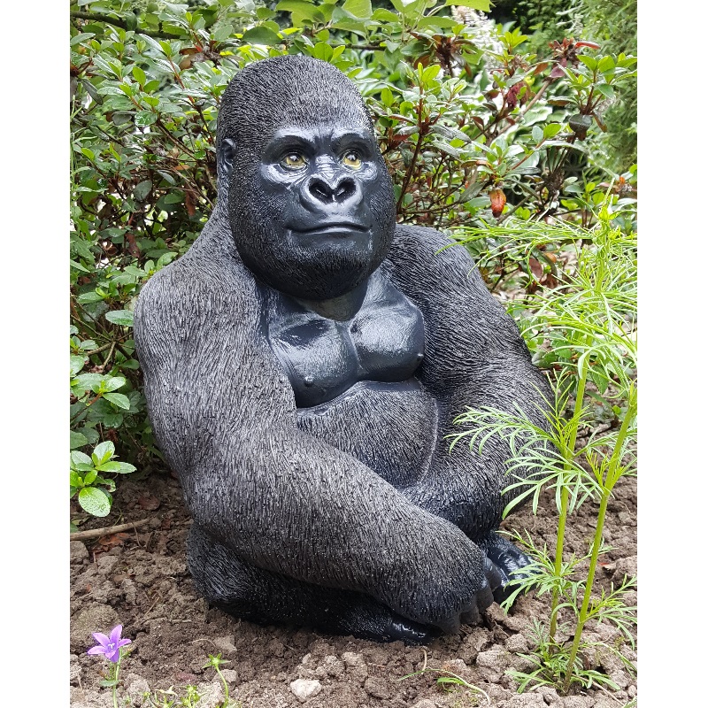 GORILLA Figur Affe sitzend Garten Deko Tierfigur Polyresin Skulptur 40