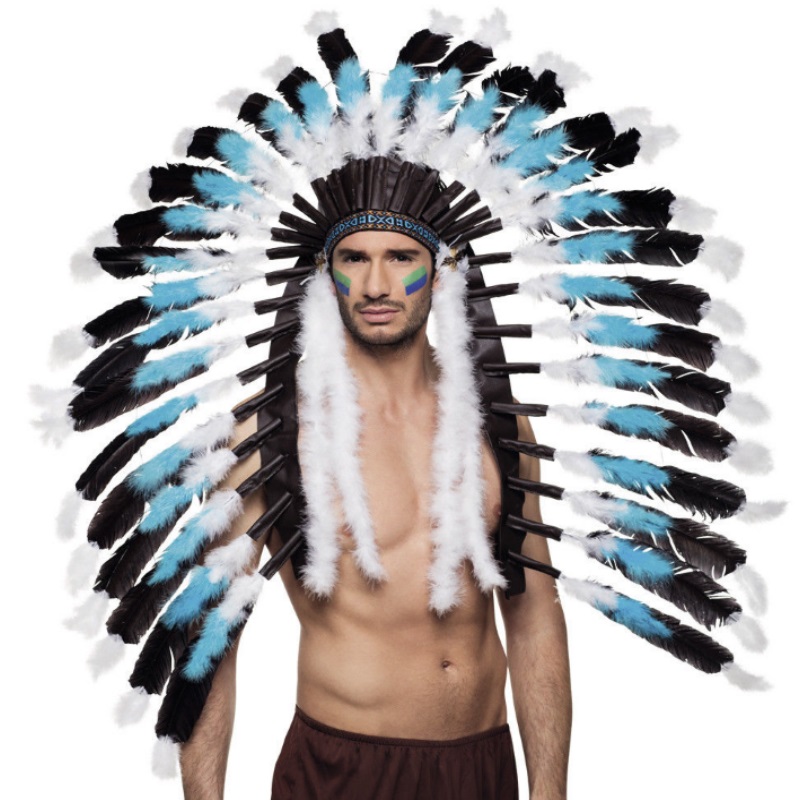 Karneval Fasching Hut Kopfbedeckung #4141 XL Indianer Kopfschmuck Weißer Wolf