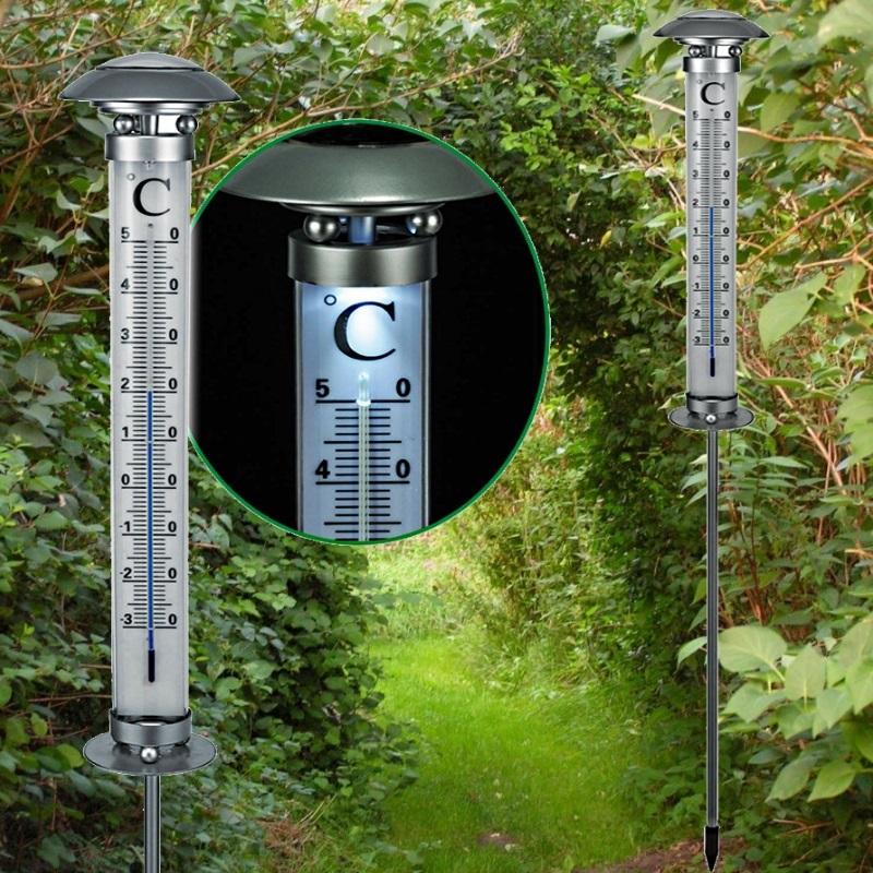 112cm SOLAR THERMOMETER Gartenthermometer beleuchtet LED Garten