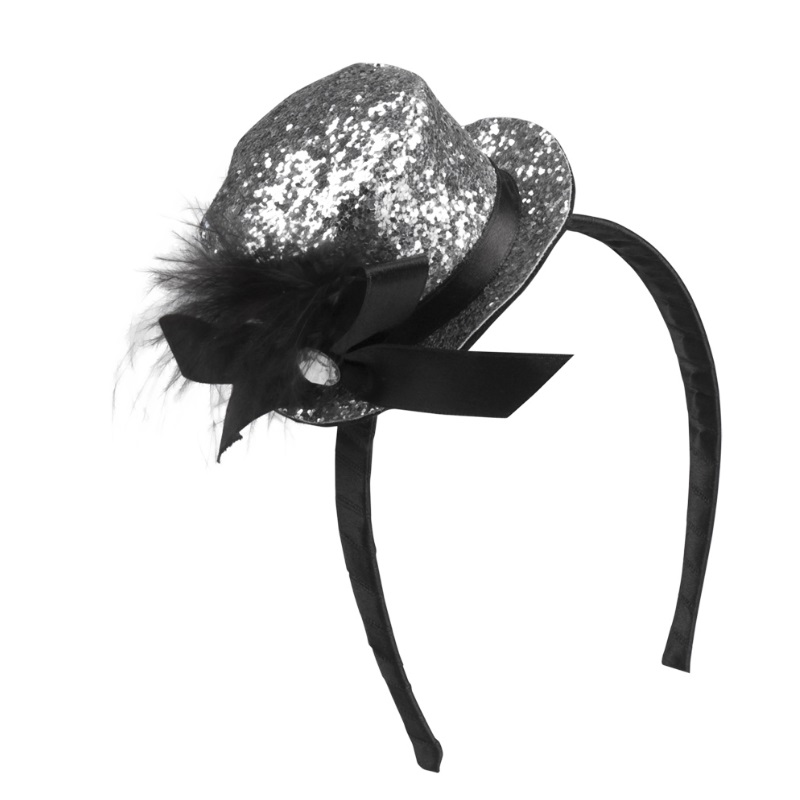 Tiara Glitzer Minihut mit Feder FARBAUSWAHL Party Kostüm Accessoires - Bild 6 von 7