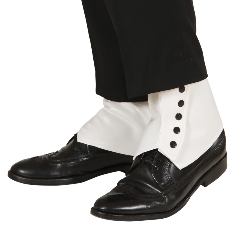 20er Jahre Mafia Schuh Überzieher Gangster Gamaschen Schuhe weiß 9437