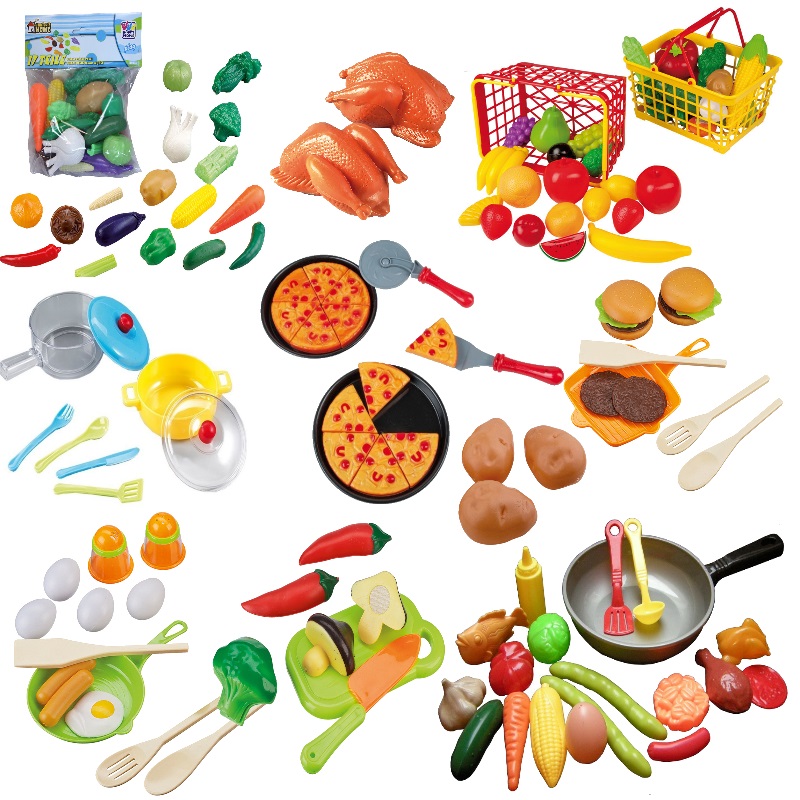Juboury Spielküche Zubehör Set - 32 Teile Mit Pizza & Schneidbarem Obst
