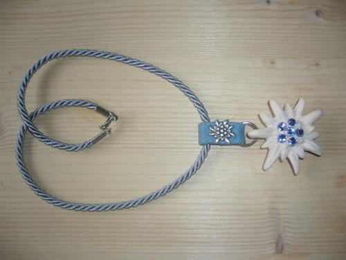 hellblau Edelweiß Halskette Kollier Holz Swarovski Dirndl Trachtenkleid
