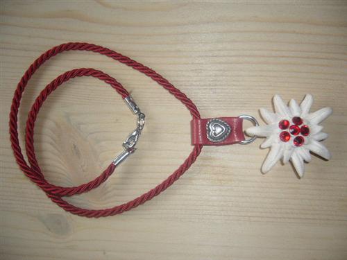 Rot Edelweiß Halskette Kollier Holz Swarovski  Dirndl Trachtenkleid