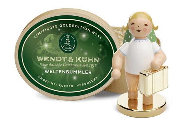 Wendt & Kühn Engel  "Weltenbummler" m. Koffer 650/124LE limitiert Golded.