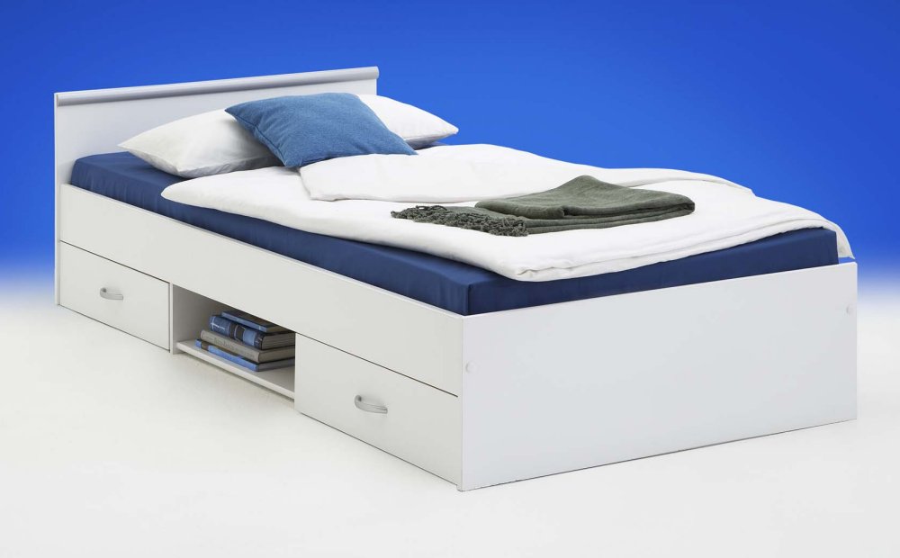 BETT EINZELLIEGE JUGENDBETT 90 x 200 CM MIT 2 SCHUBKÄSTEN WEISS NEU | eBay