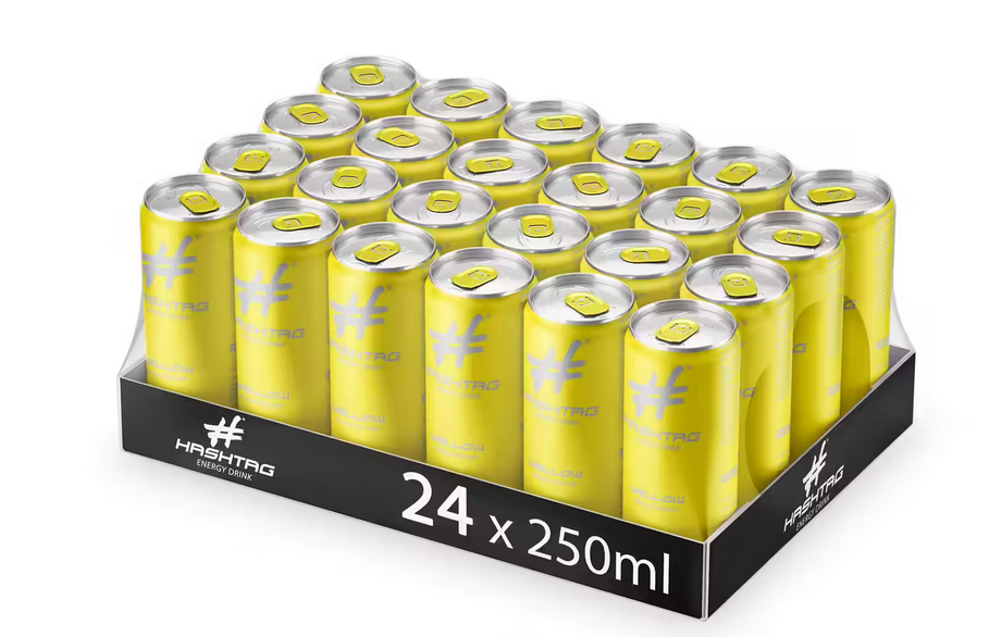 HASHTAG YELLOW Energy Drink 24 x 0,25 Liter inkl. 6€ DPG EINWEG Pfand