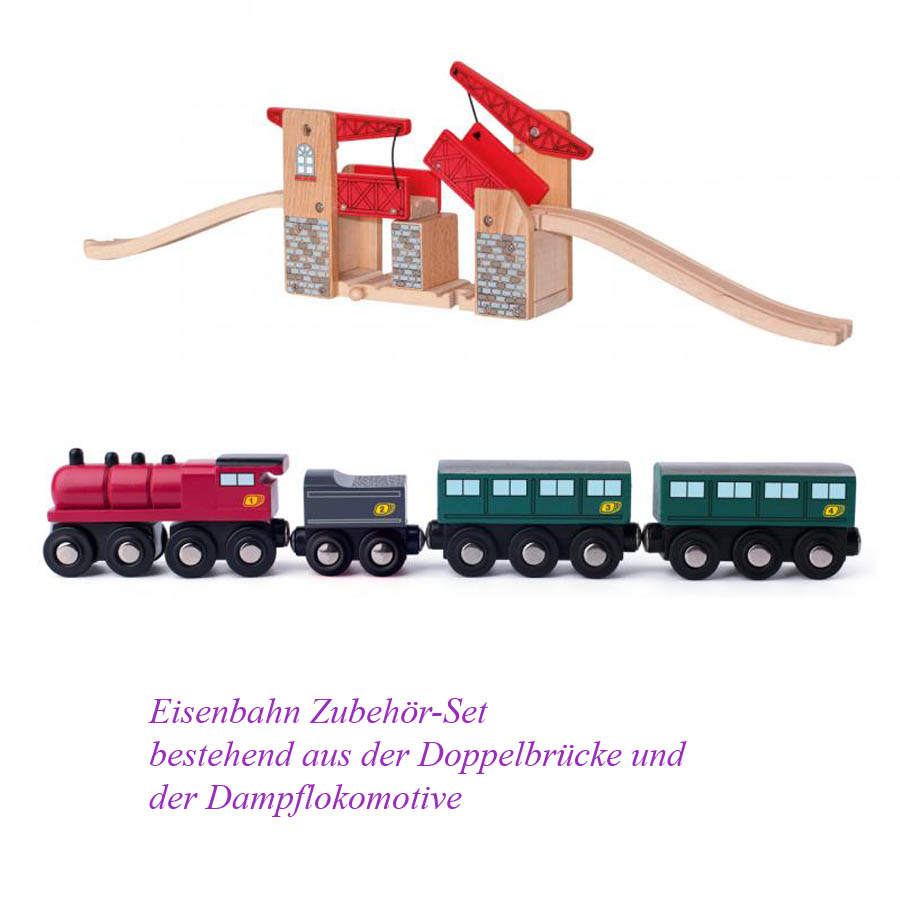 HOLZ EISENBAHN ZUBEHÖR SET KINDER Zug Brücke Lokomotive Lok