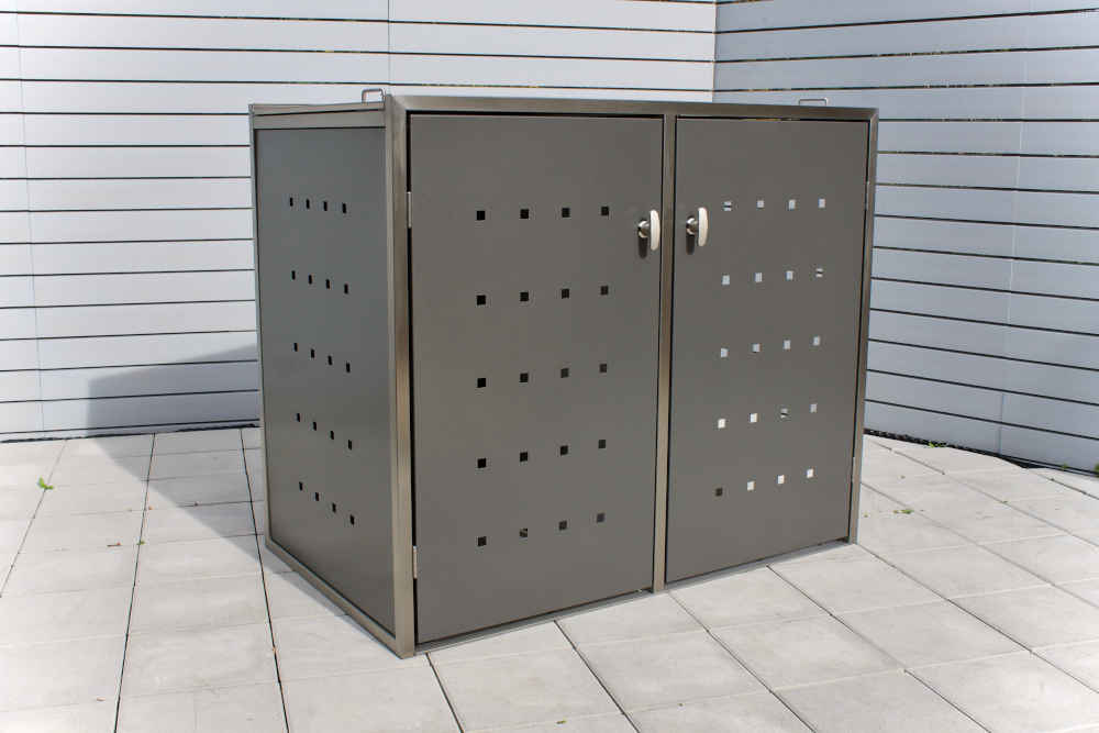 IRSEE 2er-Müllbox Anthrazit B 1320 x T 800 x H 1120 mm für 2 Tonnen bis 240 l Edelstahl pulverbeschichtet