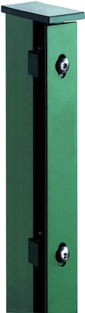 JERRY Eck-Zaunpfosten RAL 6005 grün f. 2030 mm Zaun, RR60/40 x 2600 mm mit Flacheisenleiste
