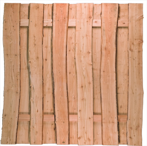 JÜTLAND-Serie Lärche, 180 x 180 cm Bretter sägerau, mit Baumkante ca. 20mm, Riegel 30/80 mm