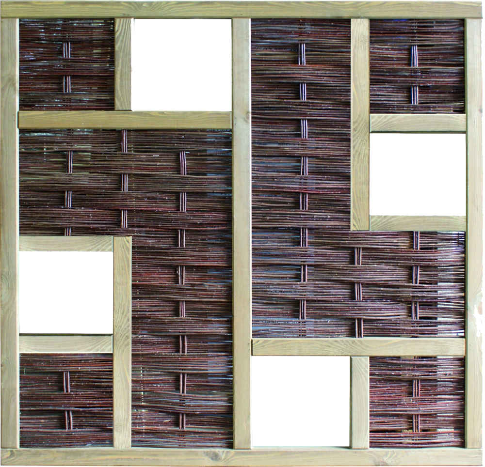 LABO-3D Weidengeflechtzaun 180 x 180 cm, 4 Fenster Rahmen 70 x 35 mm