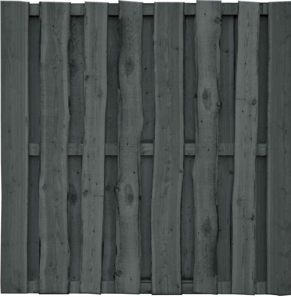 FALSTER-Serie, grau imprägniert 180 x 180 cm, sägerauh Bretter 16 x 110/160 mm, Riegel 30/60 mm