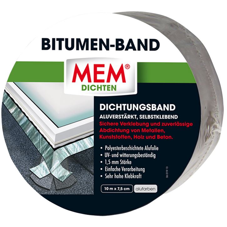 MEM Bitumen Band 7,5 cm x 10 m alu Dichtband Abdichten Bitumenband