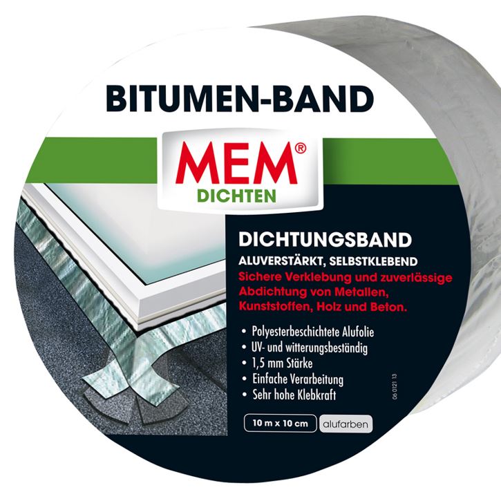 MEM Bitumen Band 10 cm x 10 m alu Dichtband Abdichten Bitumenband