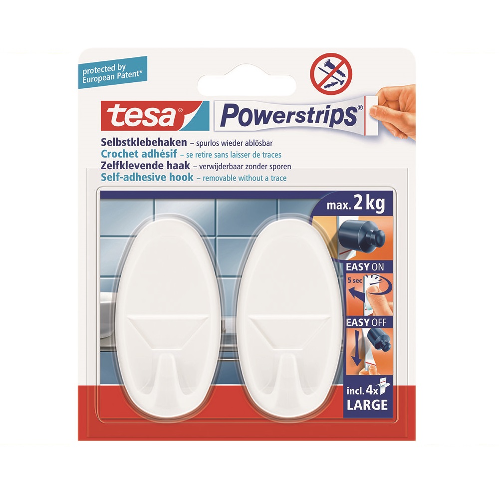 tesa Powerstrips® Haken Large Oval in weiß Gegenstände bis 2 kg Selbstklebend