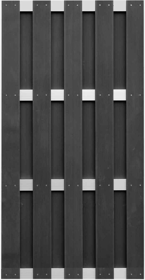 ELDENA-Serie ANTHRAZIT 90 x 180 cm, WPC-Bretterzaun 4 Querriegel ALU hell eloxiert