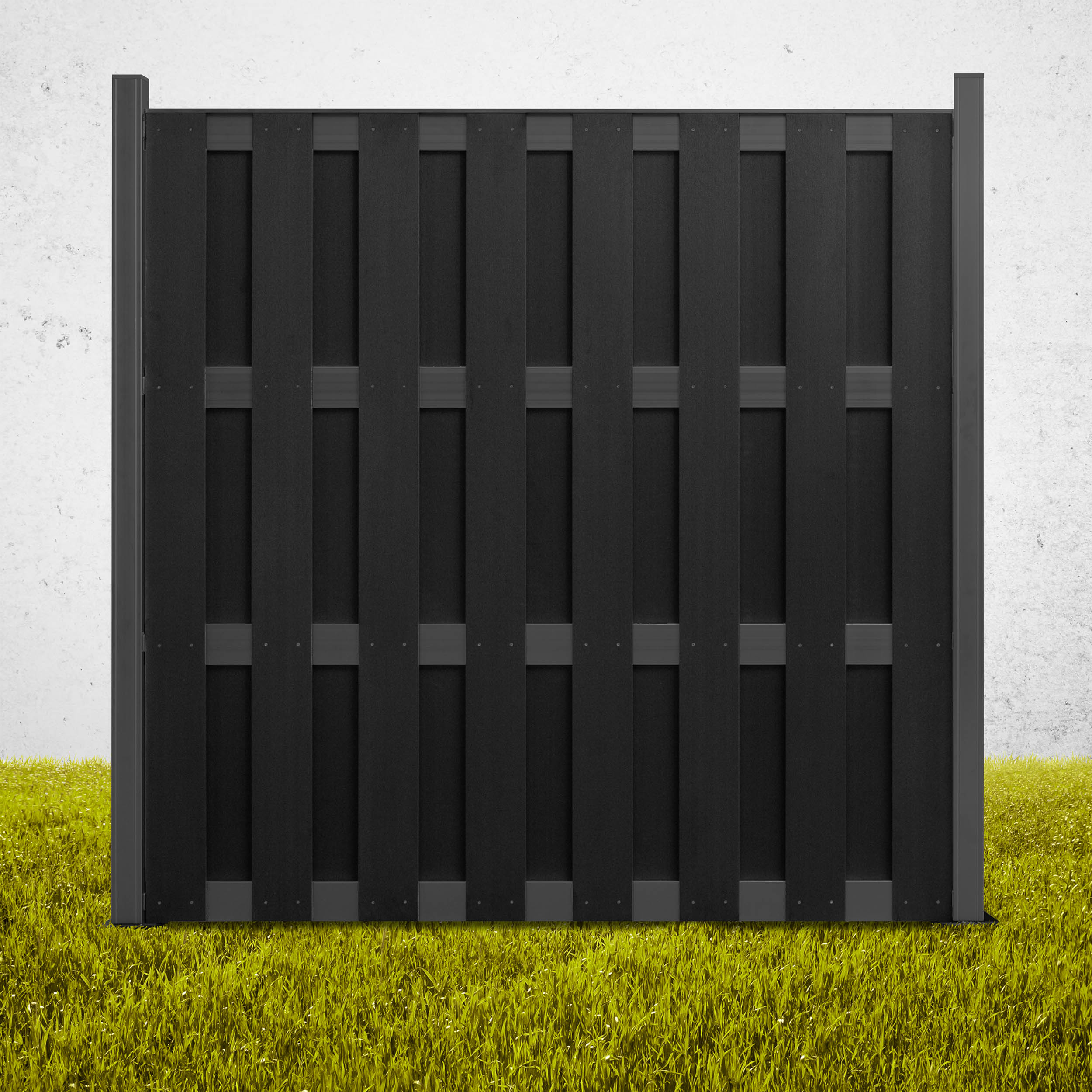 WPC Sichtschutzzaun Black Line 1x Quadratisch + 1x Aluminium-Pfosten