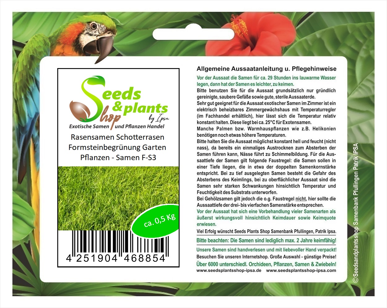 0,5 kg Rasensamen Schotterrasen Formsteinbegrnung Garten Pflanzen - Samen  F-S3 | eBay.de
