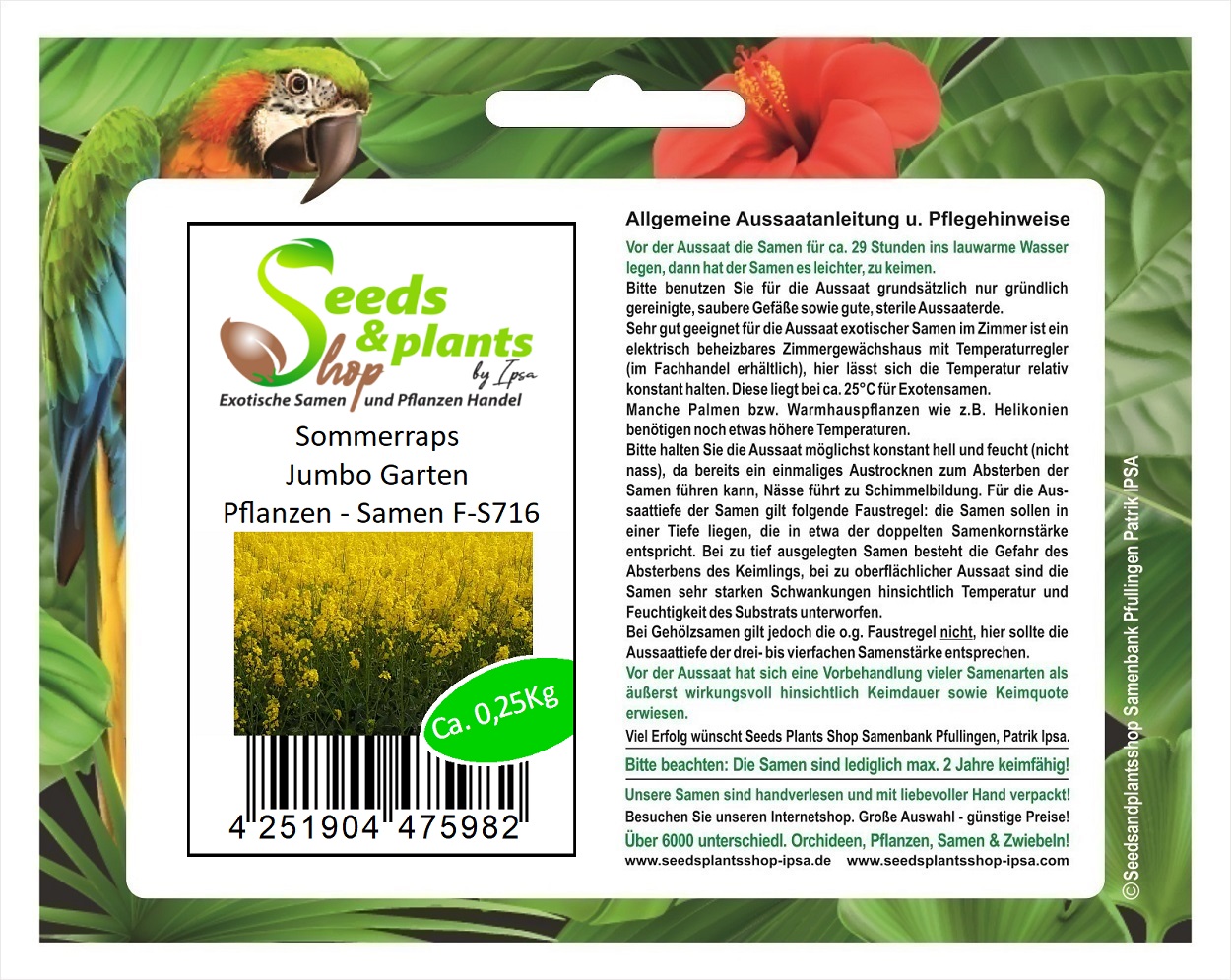 250 g Sommerraps Jumbo Garten Pflanzen - Samen F-S716