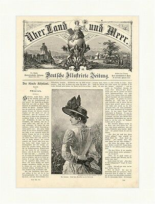 Der Sommer Holzstich Rettich Frau Fächer Hut Scherpe Kleid Wiese Rü E 1886