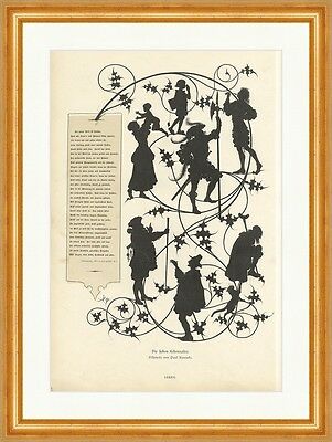 Die sieben Lebensalter Paul Konewka Gedicht Sihouetten Holzstich A 1639 Gerahmt