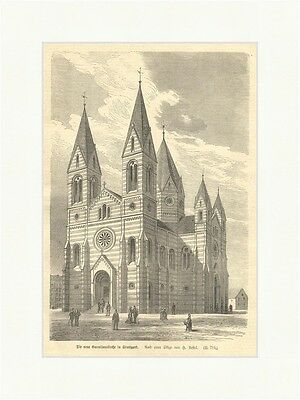 Die neue Garnisionskirche in Stuttgart Holzstich Restel Kreuz Wü E 1867