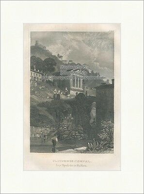 Clitumnus Tempel bey Spoleto in Italien Stahlstich Jupiter Meyers Universum 0130