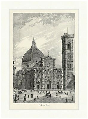 Der Dom zu Florenz Italien Kirche Kreuz Kuppel Turm Türen Dach Holzstich A 1715